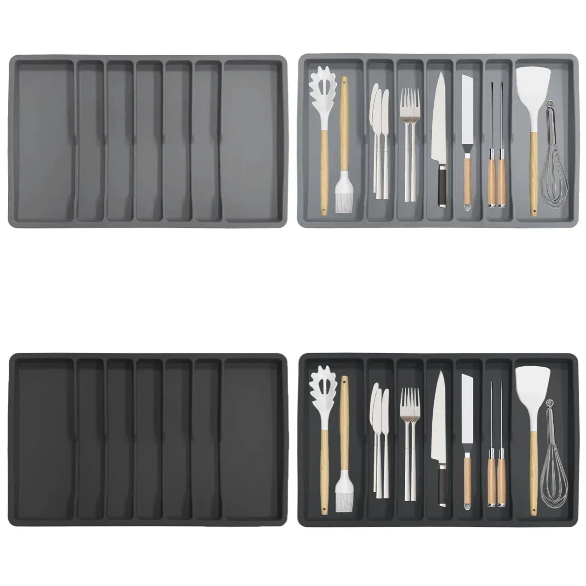 Non-Slip Silicone Cutlery Tray – 7-Compartment Drawer Organizer