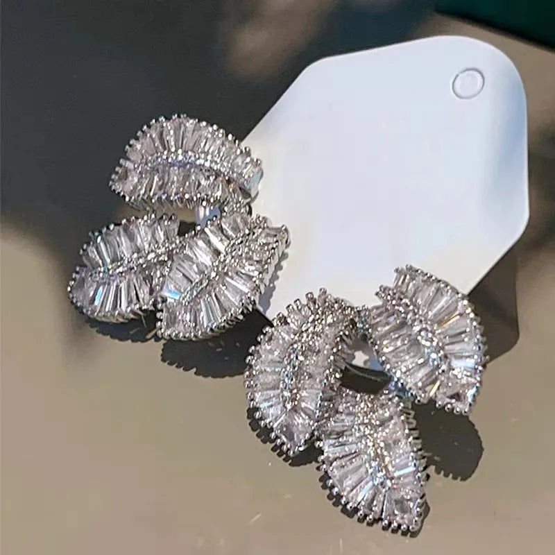 Huitan Leaf Drop Earrings – Cubic Zirconia Fashion Jewelry
