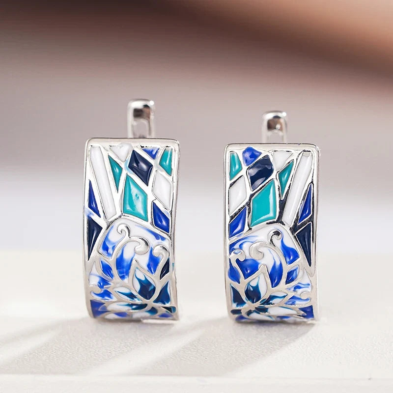 Huitan Blue Flower Hoop Earrings – Dainty Women's Jewelry