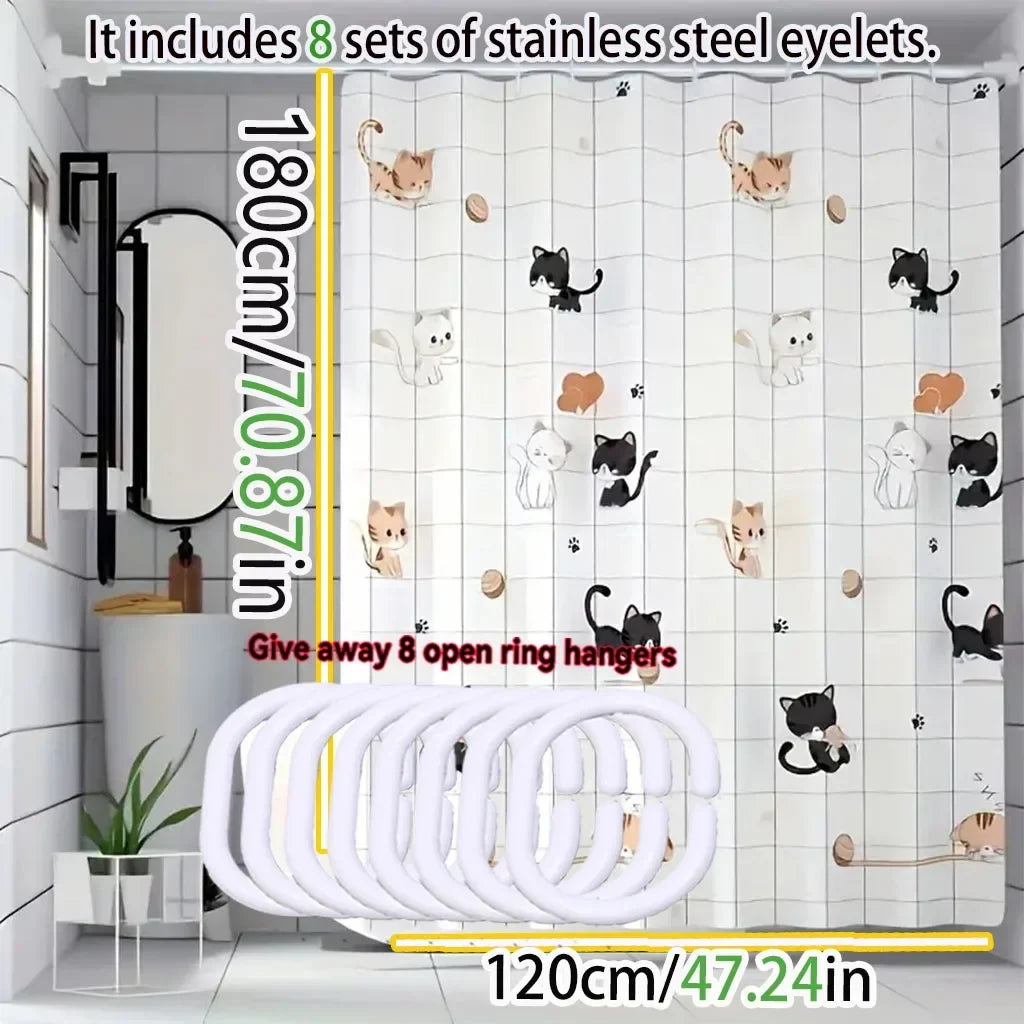 Cartoon Cat PEVA Shower Curtain – Waterproof & Easy to Clean