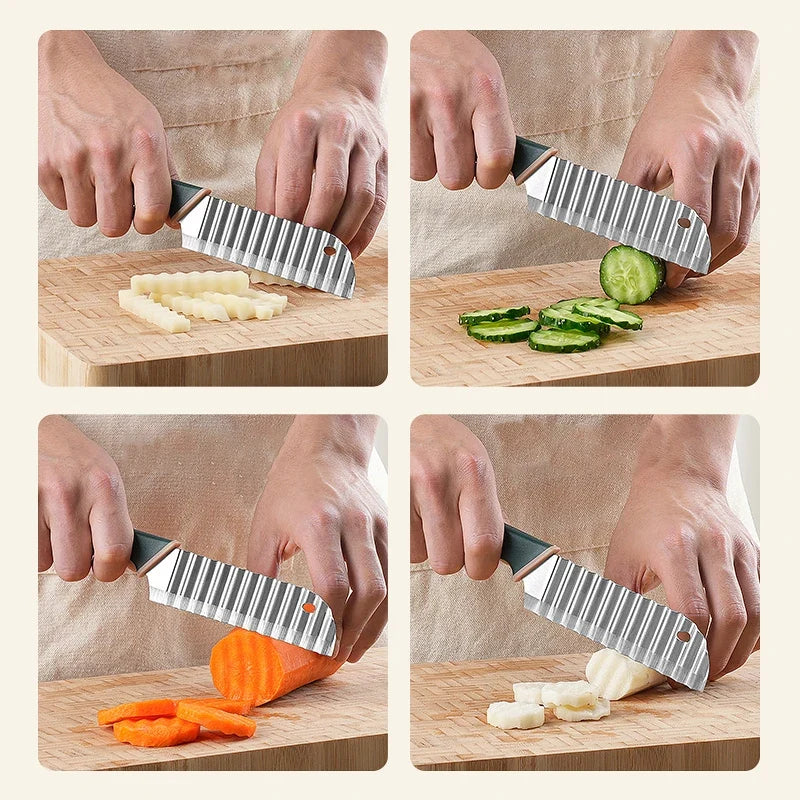 Stainless Steel Crinkle Cut Knife – Wavy Fry & Veggie Slicer