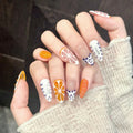 Handmade Press On Nails 3D Grapefruit Orange Almond Set 10pc