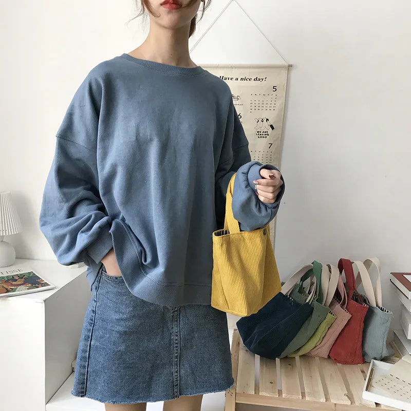 Lunch Bag Corduroy Canvas Box Drawstring Picnic Tote Eco Cotton Cloth