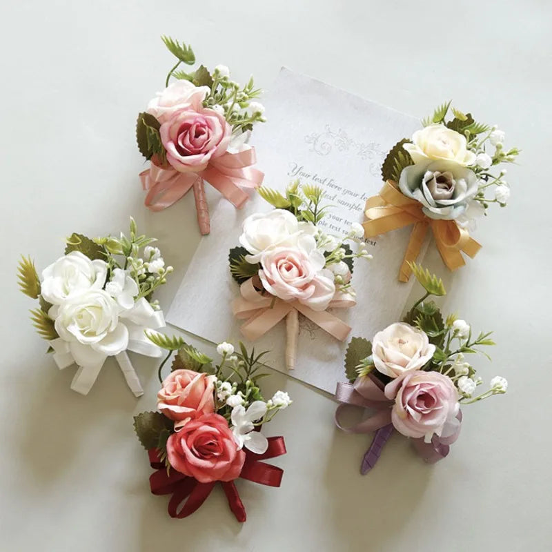 Meldel Corsage Men Wedding Rustic Boutonniere White Bridal Wrist