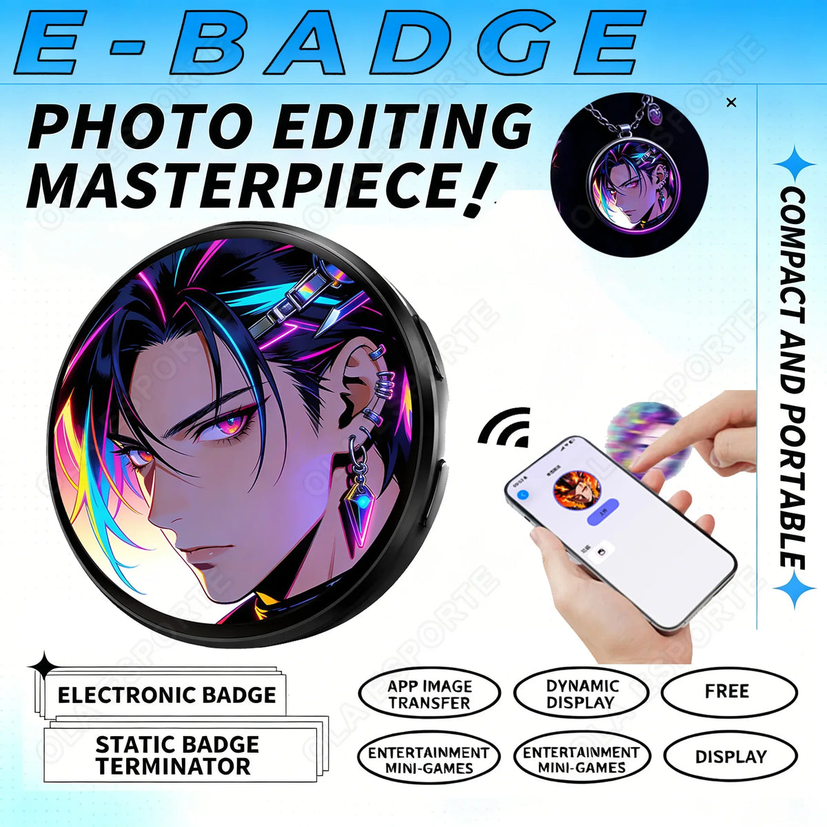 Dynamic Electronic Display Small Pendant Fashionable Badge Digital