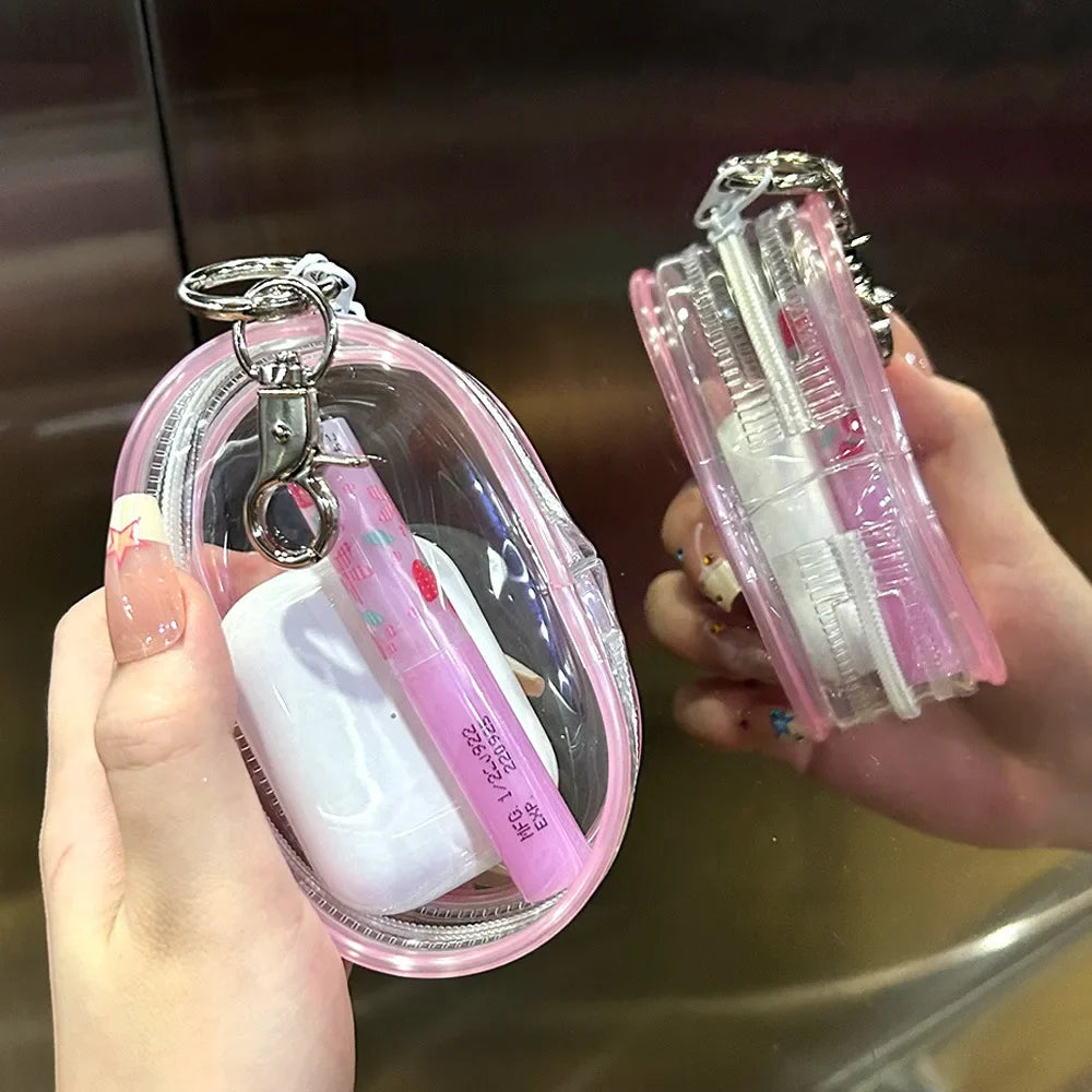 Portable Mini Clear Zipper Storage Bag Keychain Cartoon Doll Children