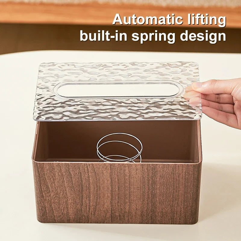 Wood Grain Tissue Box Cover Acrylic Lid Rectangle Living Room