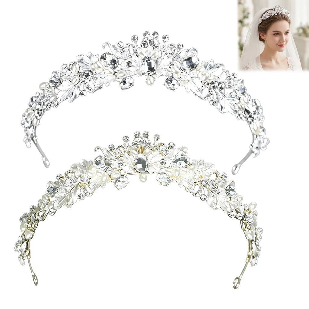 Bridal Rhinestone Crown Tiara – Gold & Silver Wedding Headpiece