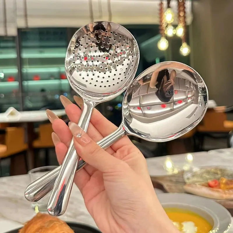 Stainless Steel Ladles Serving Soup Rice Spoon Drain Hole Heat