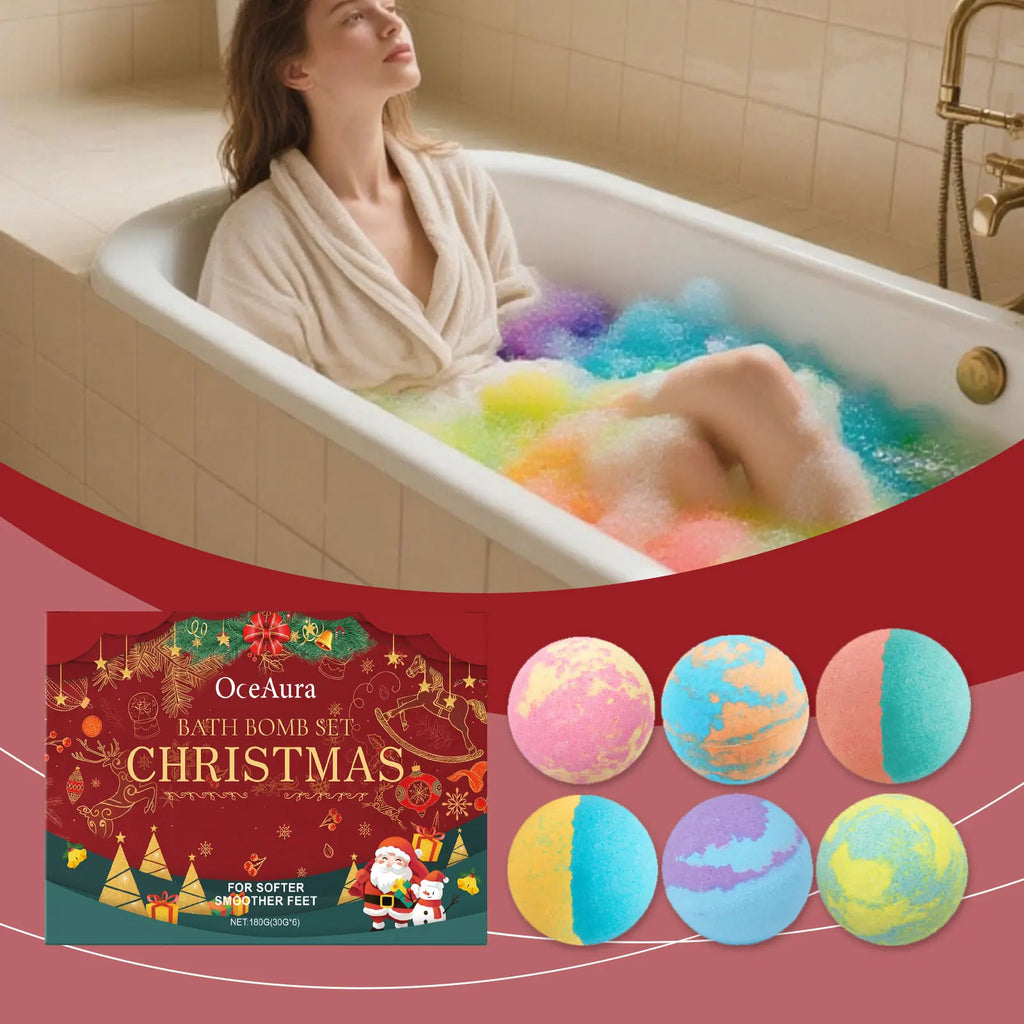 OceAura Christmas Bath Bomb Gift Set | 6 Handmade Fizzy Bombs
