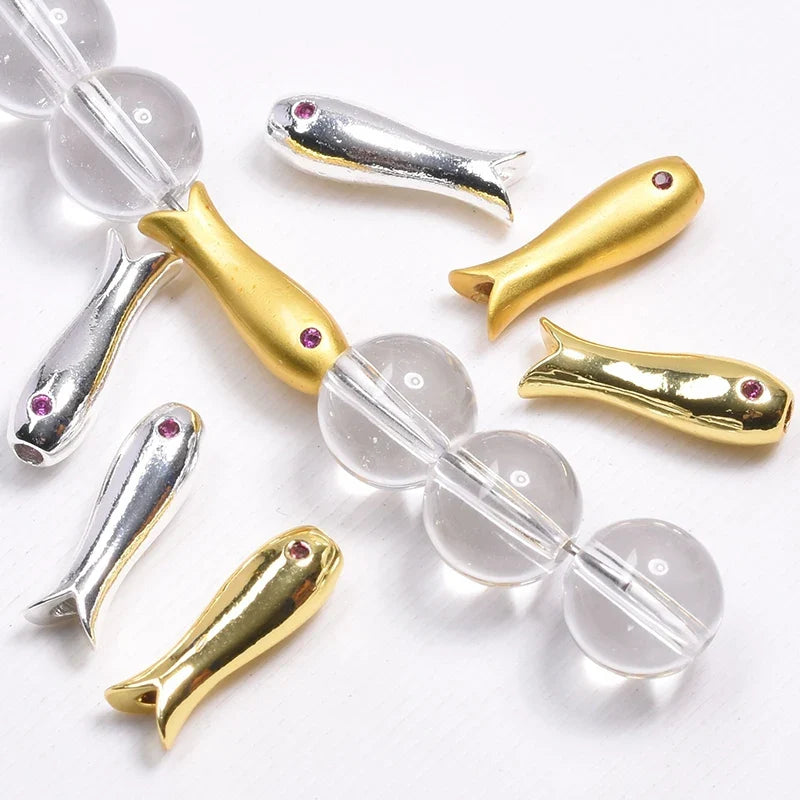 10Pcs Gold Fish Spacer Beads – Stainless Steel DIY Charms