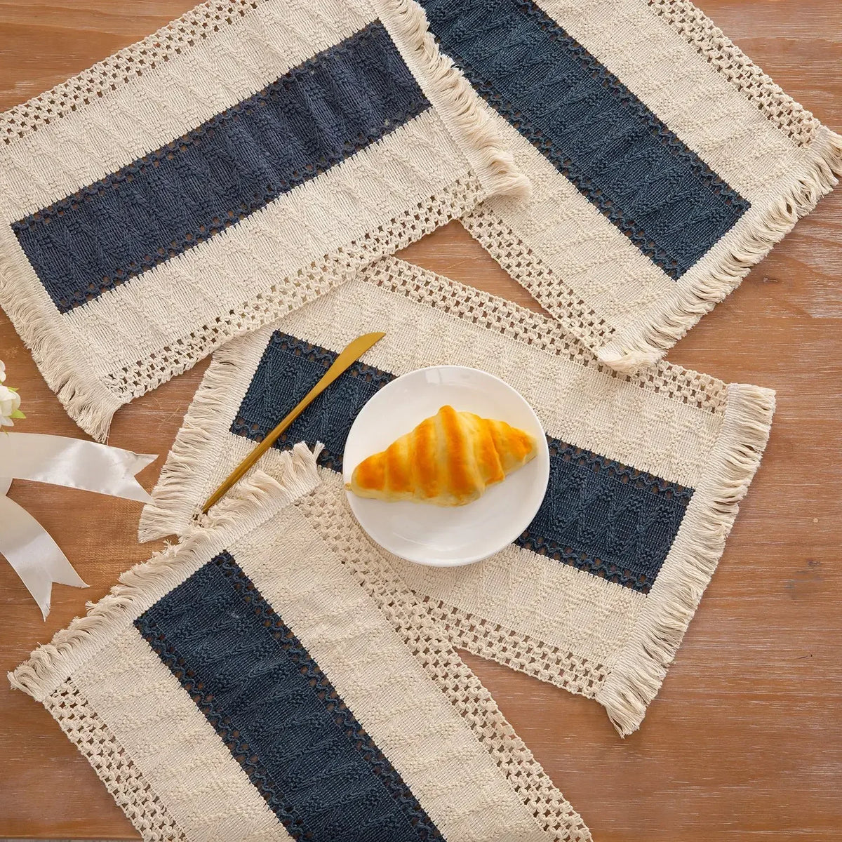 Boho Placemats Macrame Table Decor Natural Cotton Burlap Farmhouse