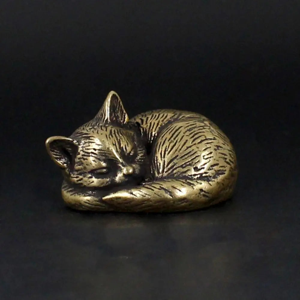 Brass Cat Figurine – Retro Mini Metal Tea Pet Statue Decor