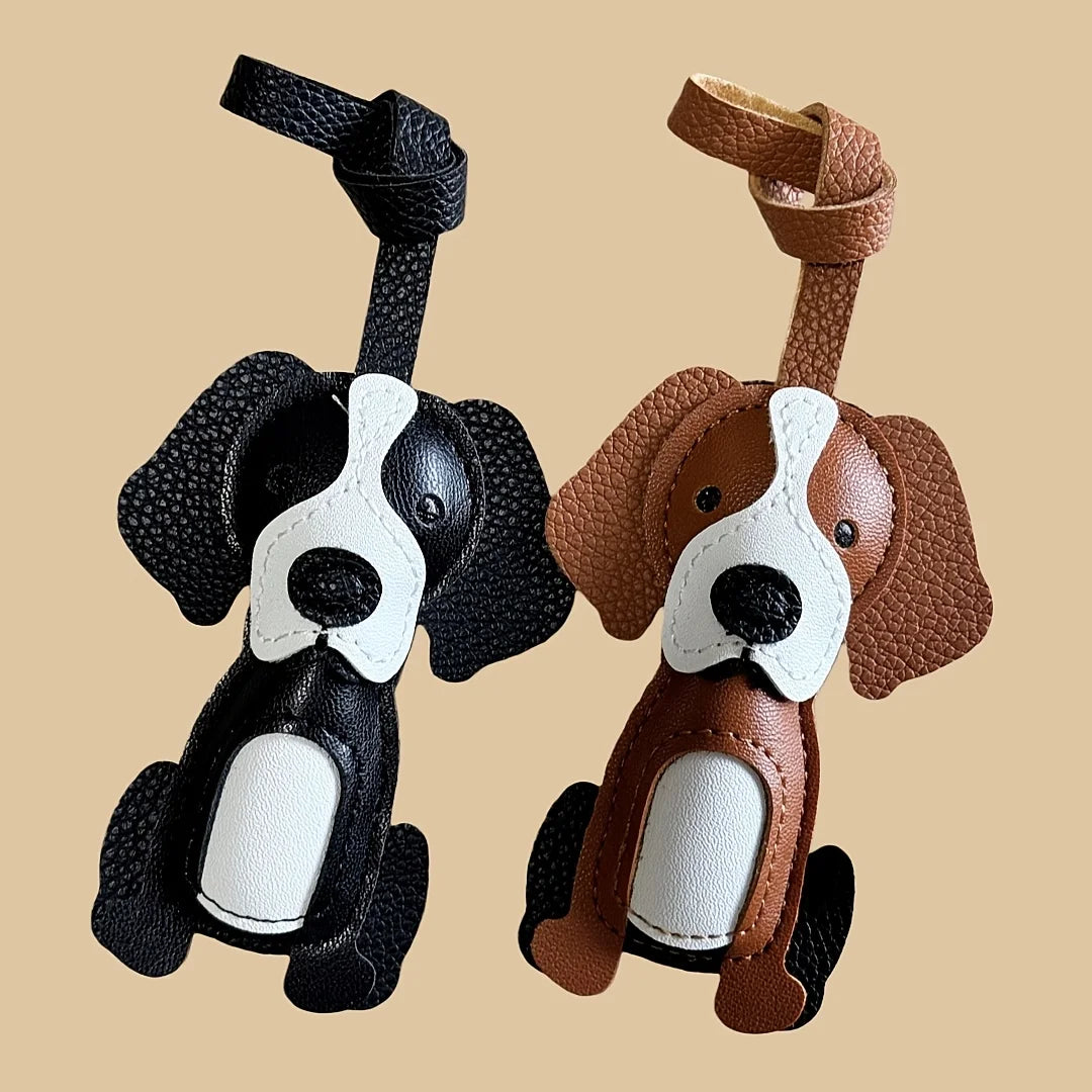 Beagle Dog Charm Keychain – PU Leather Adjustable Strap