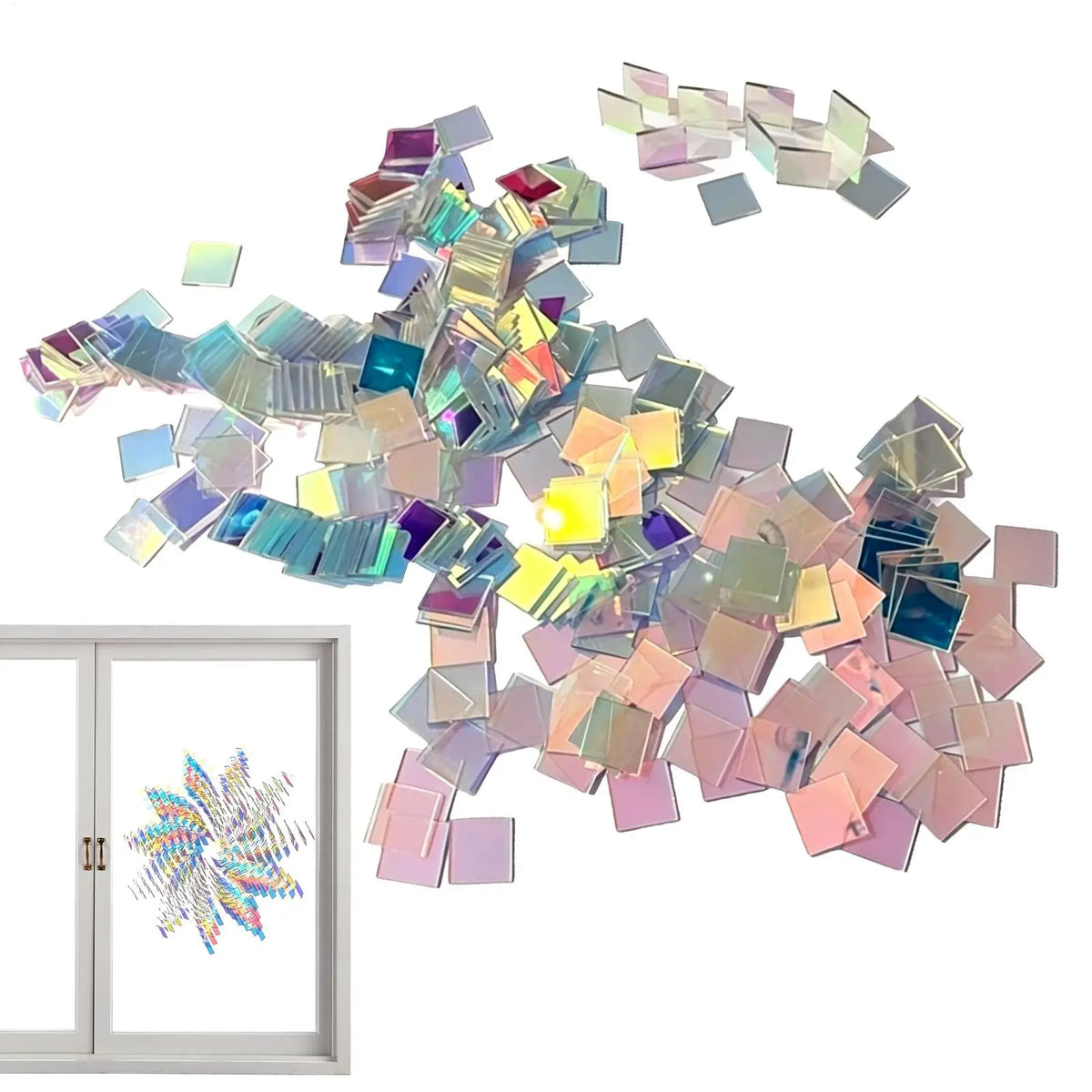 Rainbow Holographic Acrylic Squares 100Pcs | DIY Craft Tiles
