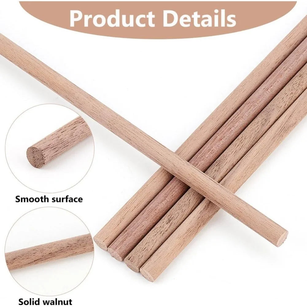 30 Pcs Black Walnut Wooden Dowel Rods 11.8" x 0.23" Craft Poles
