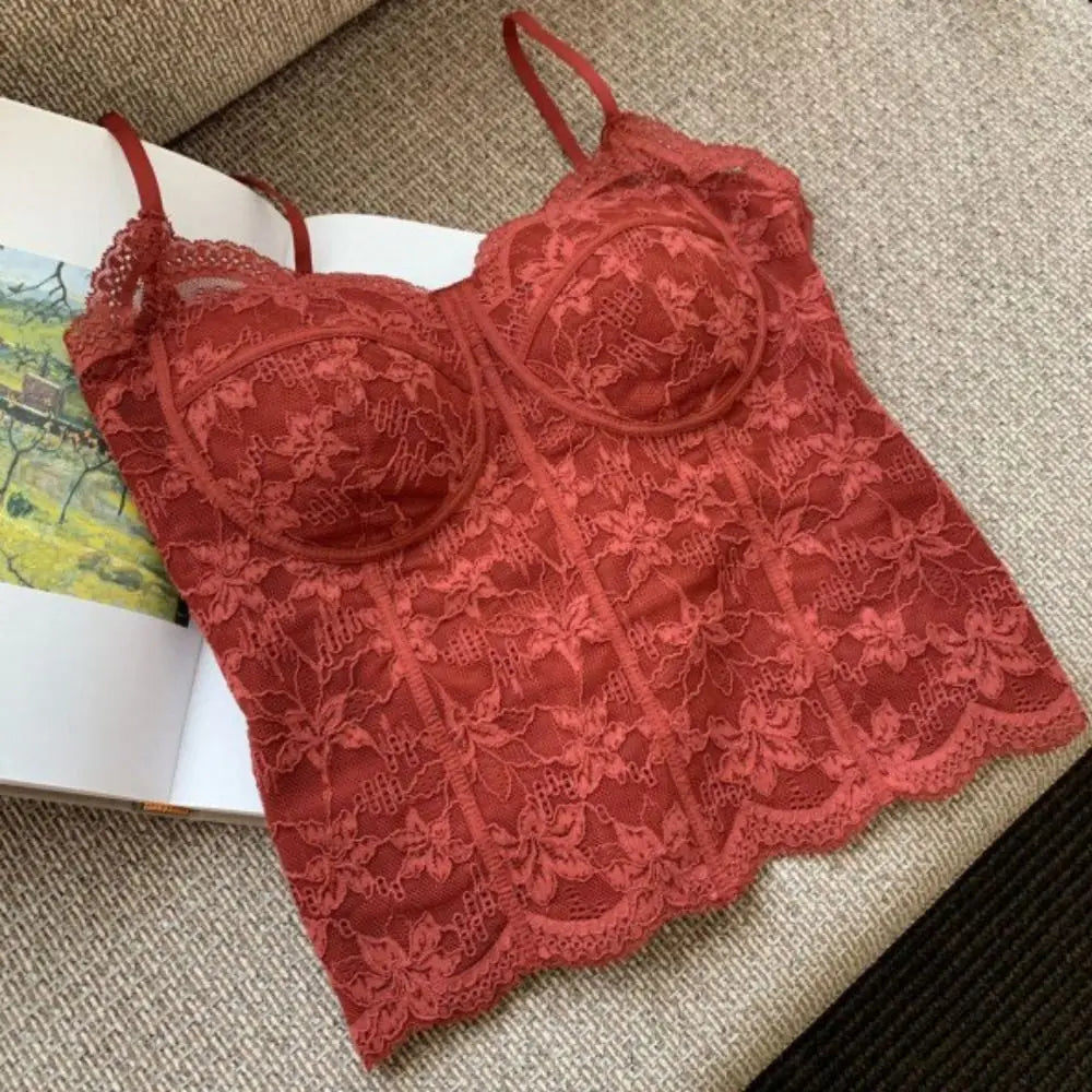Mesh Flower Lace Crop Camisole Top with Pads | Women's Summer