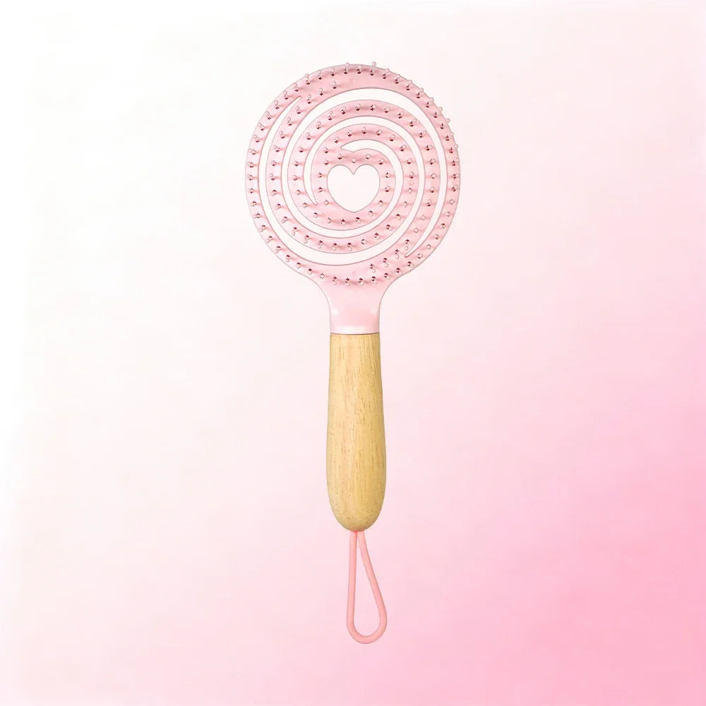 Pastel Spiral Vent Hair Comb – Oak Wood Handle | 3 Colors
