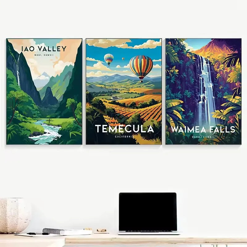 Vintage Hawaii Lahaina Beach Landscape Canvas Wall Art Poster