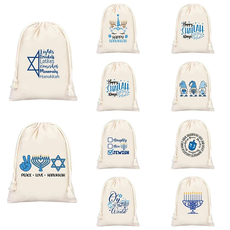 5pcs Hanukkah Drawstring Favor Bags | Chanukah Party Gift Bags