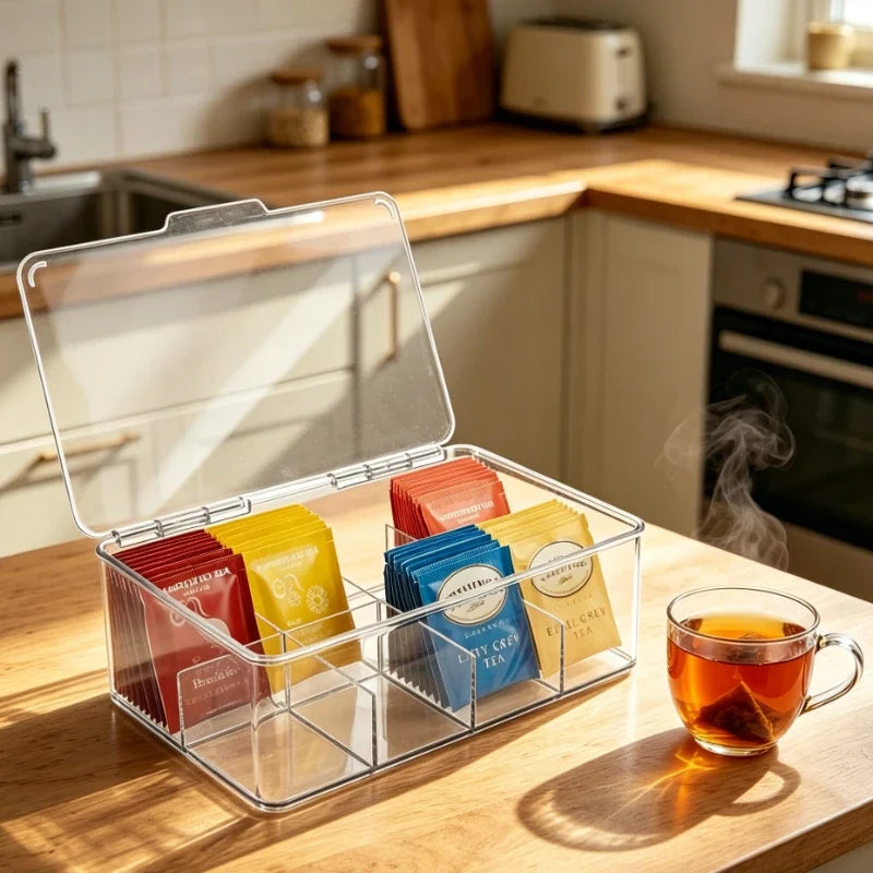 8 Grids Tea Bag Storage Box Office Multifunctional Lid Acrylic