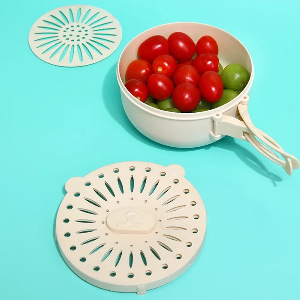 2-in-1 Foldable Fruit Drain Basket & Washing Bowl with Lid