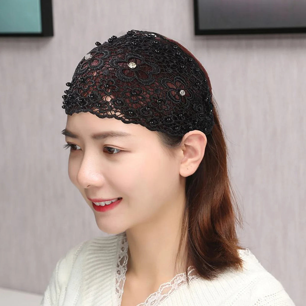 Women's Hollow Floral Rhinestone Pearl Wide Headband | Hair Band