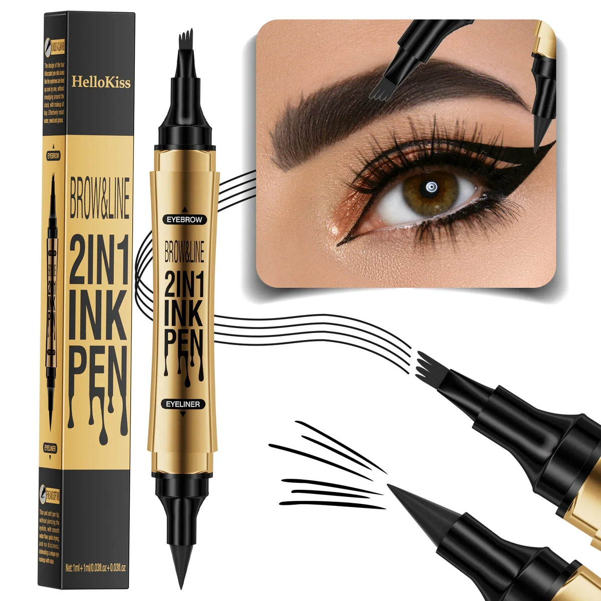 Hello Kiss 4-Tip Liquid Eyebrow Pen – Waterproof & Long-Lasting