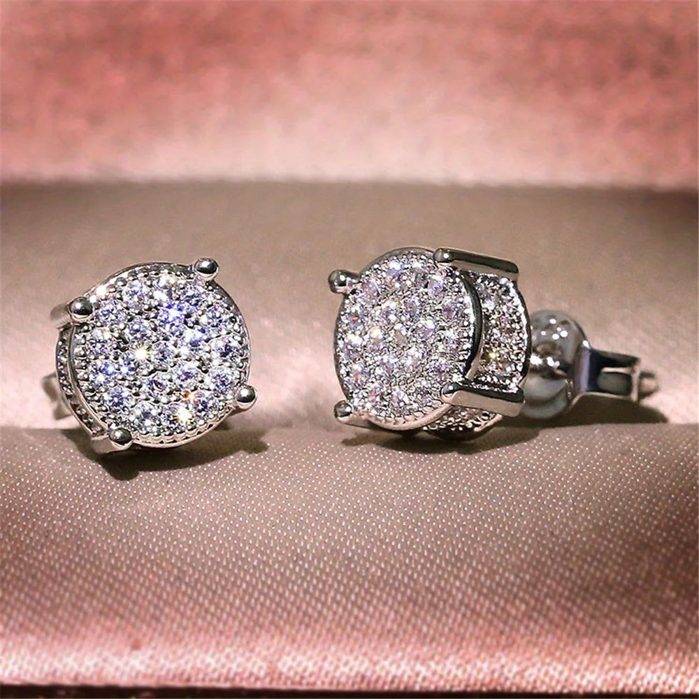 Gold & Silver Rhinestone Stud Earrings | Four-Claw Round Studs