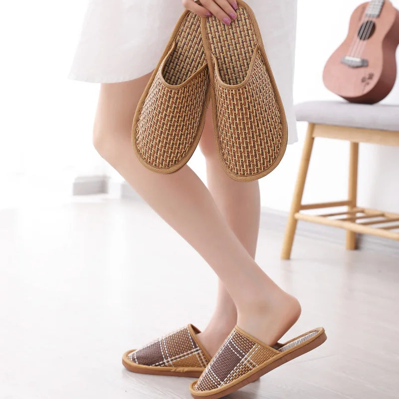Bamboo Woven Rattan Slippers | Unisex Indoor Non-Slip Slides