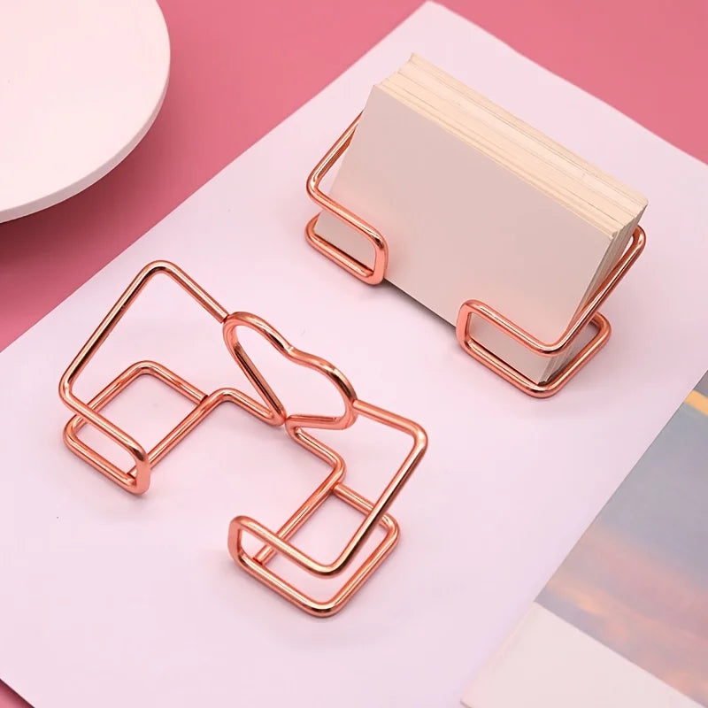 Metal Heart-Shaped Business Card Holder – Rose Gold Stand