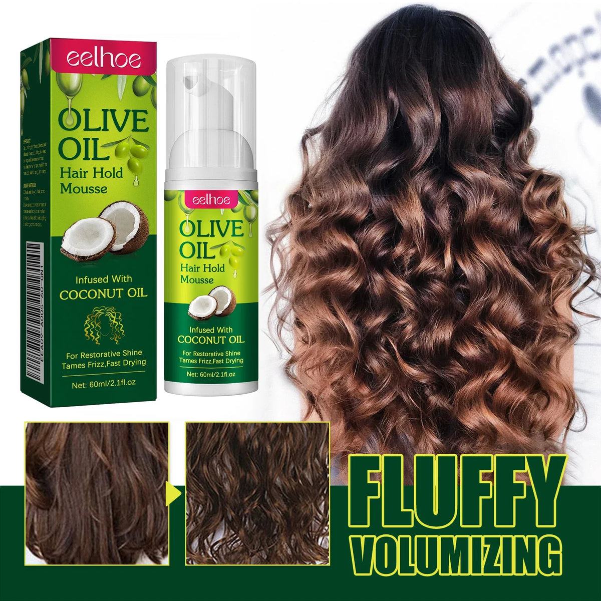 EELHOE Olive Oil Hair Mousse – Curl Hold & Frizz Control