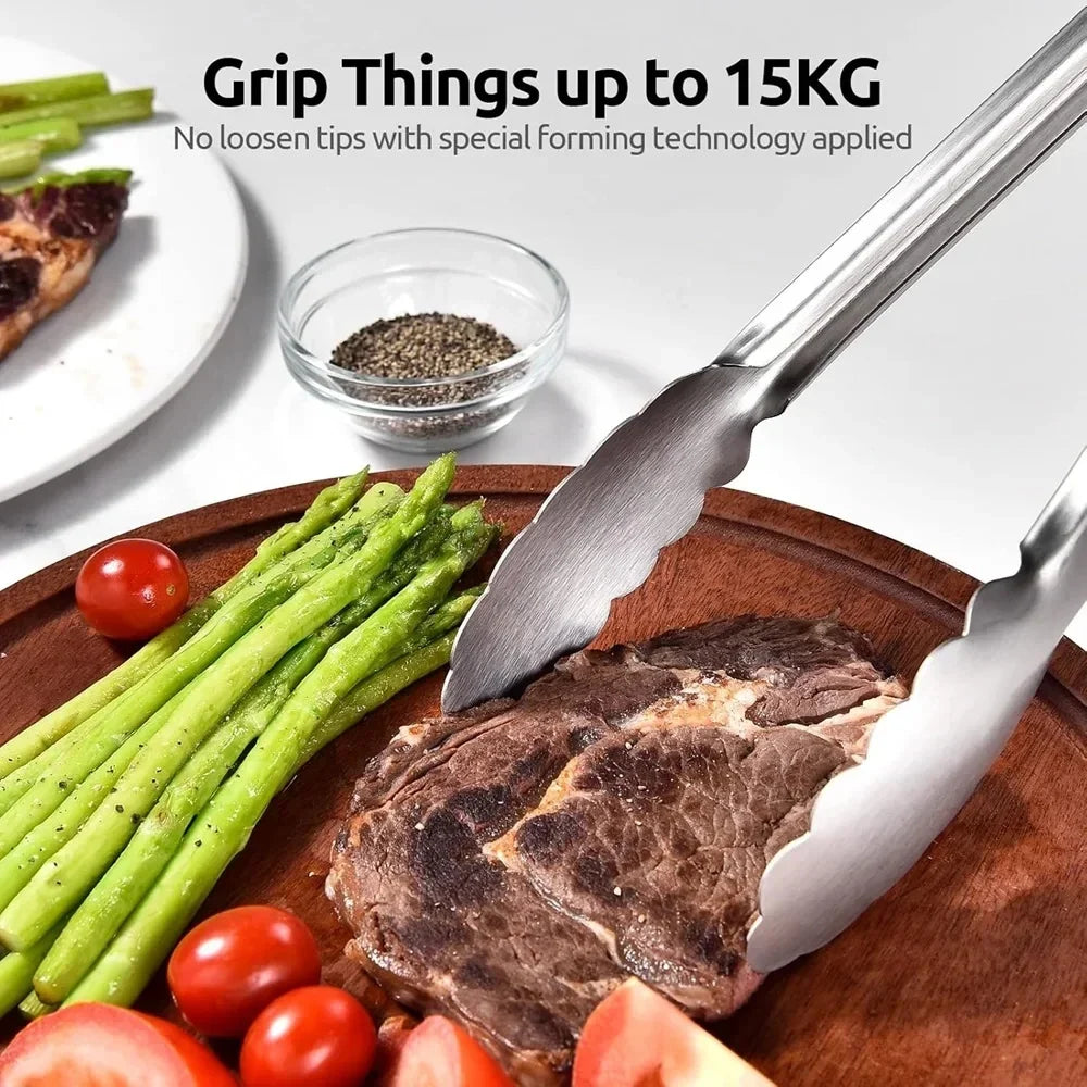 Stainless Steel BBQ Tongs – Non-Slip Extended Food Clamp