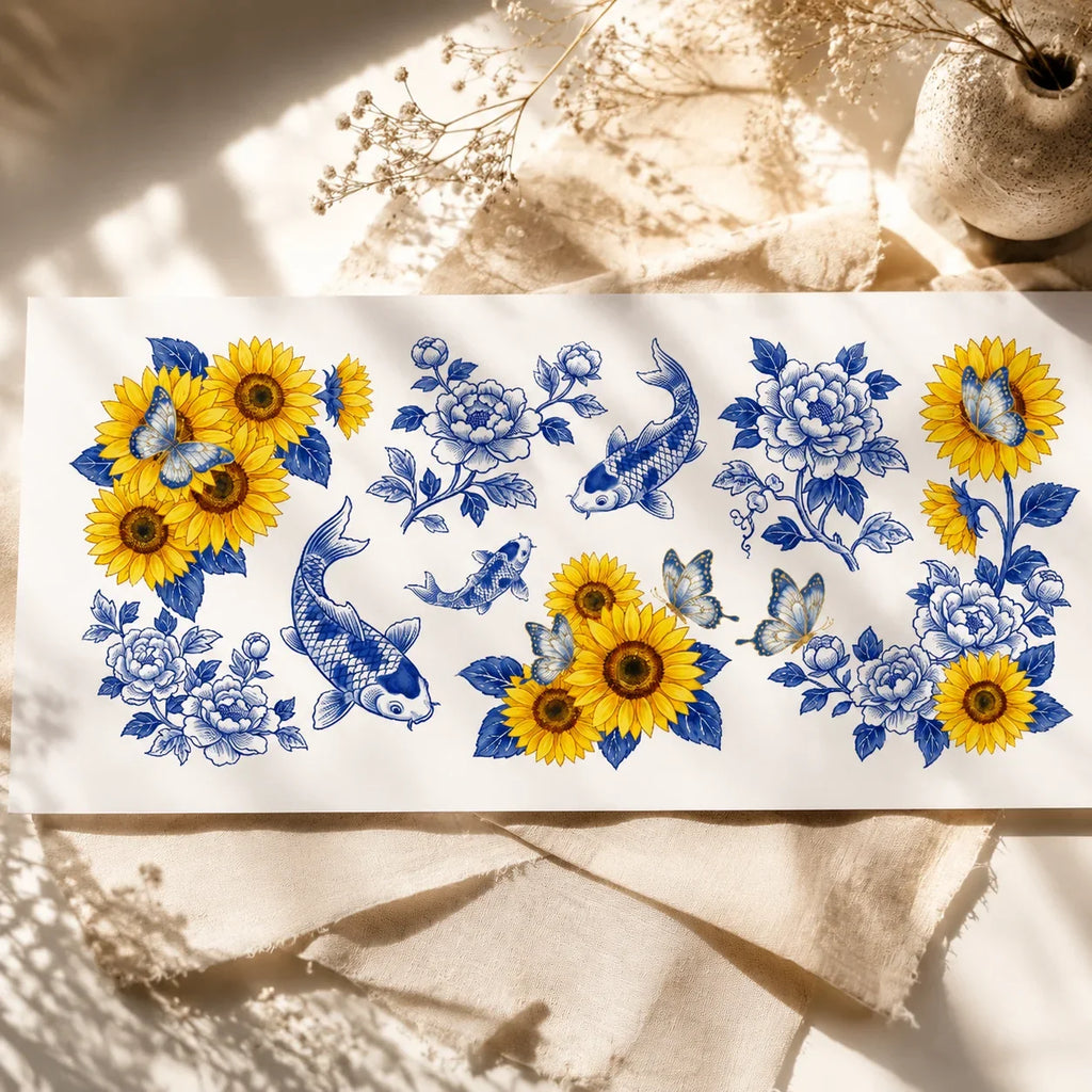 UV DTF Spring Floral Cup Wrap Stickers | Waterproof DIY Decals