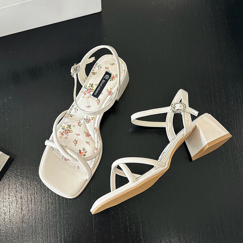 Women's Gladiator Sandals – Square Heel Buckle Strap Heels