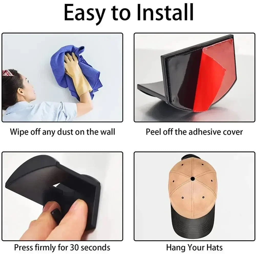 No-Drill Wall Hat Hooks – Baseball Cap Organizer, 2–10 Pack