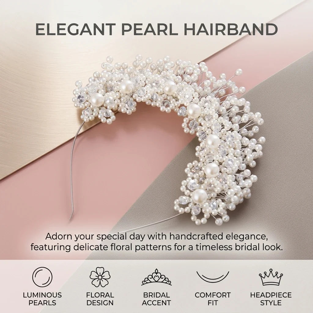 Bridal Pearl Hairband | Korean Style Pink Flower Wedding Headpiece
