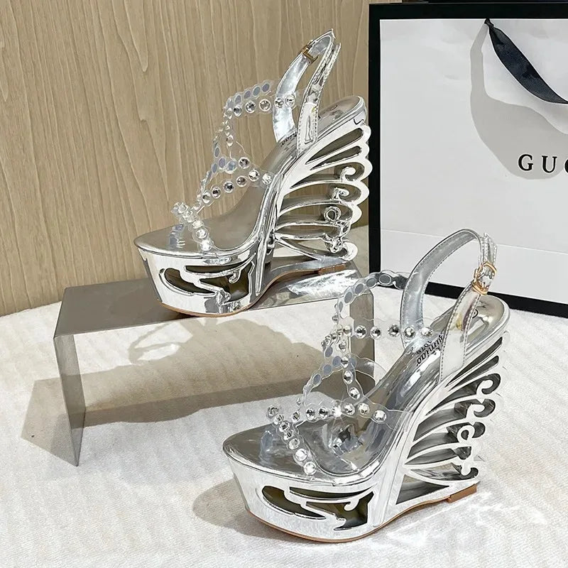 Women's 15cm Platform Wedge Sandals – Buckle Strap Peep Toe