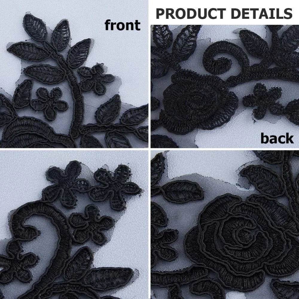 4Pcs Black Rose Lace Appliqué – Embroidered Sew-On Patches