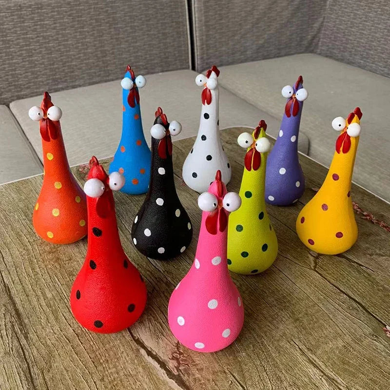Quirky Big-Eyed Chicken Figurine – Polka Dot Resin Garden Statue