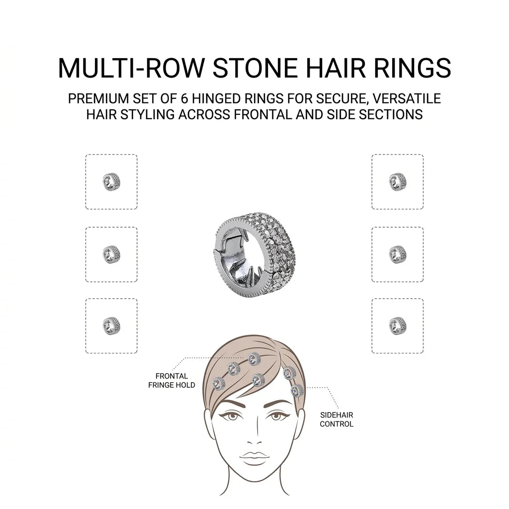 6-Pack Rhinestone Hair Clips | Three-Row Alloy Barrettes