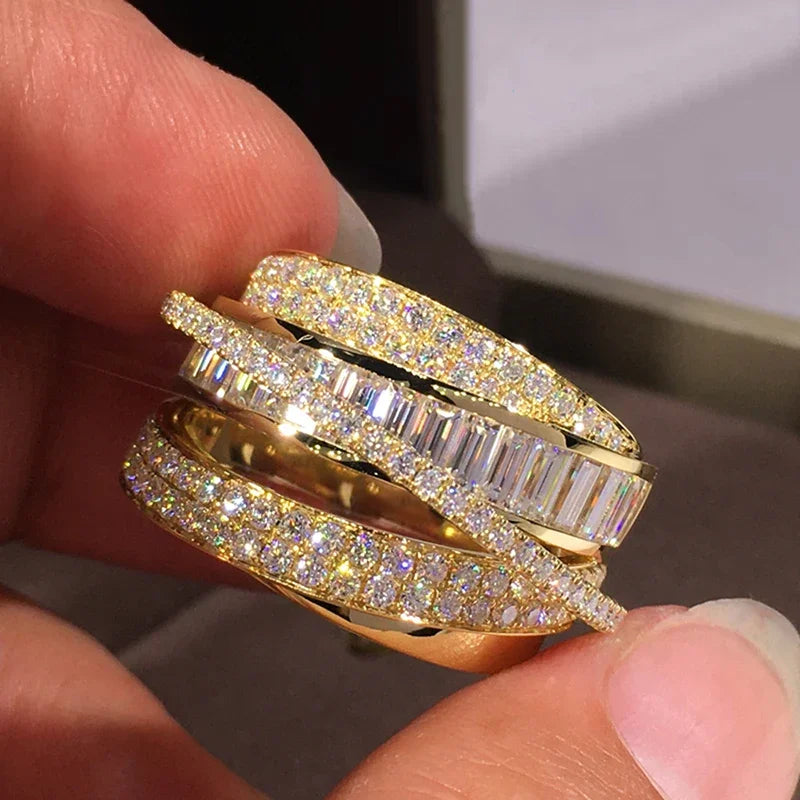 Huitan Gold CZ Pave Ring – Cubic Zirconia Engagement Jewelry
