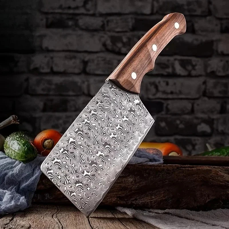 CMGF Damascus Steel Kitchen Knife – BBQ Meat & Veg Cleaver