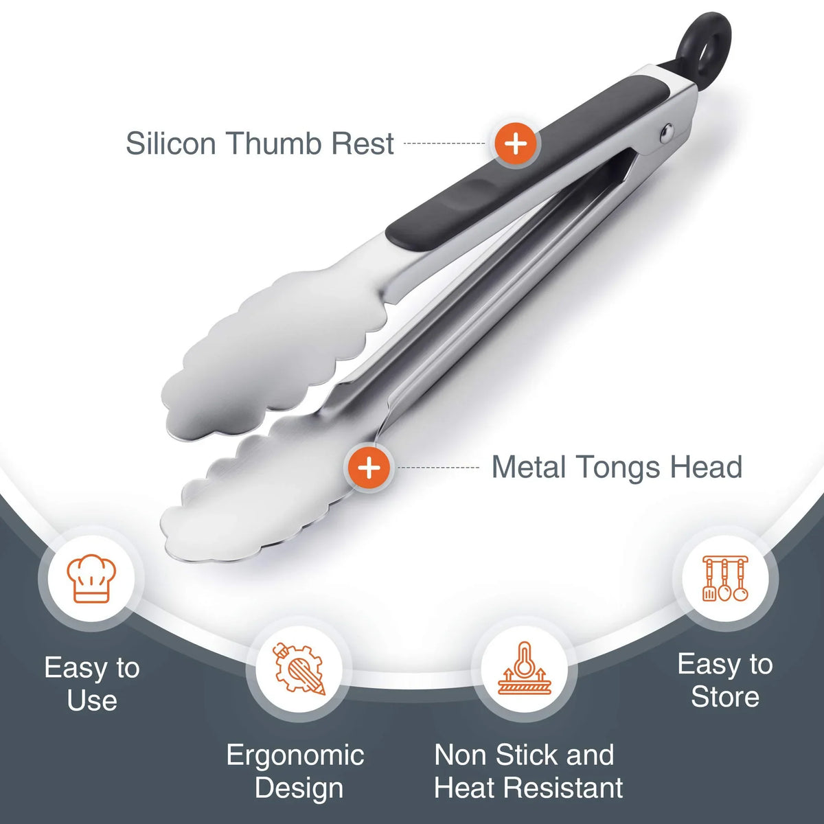 BBQ Tongs Set 9 & 12 Inch – Stainless Steel Silicone Food Clips
