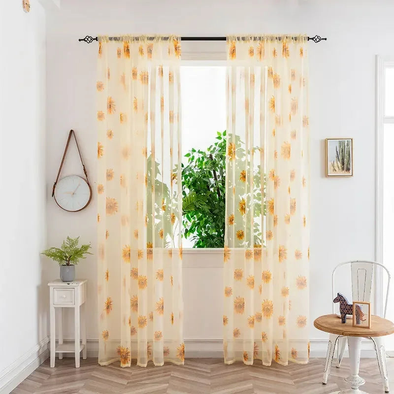 100 Sunflower Summer Tulle Curtains Living Room Bedroom Kitchen