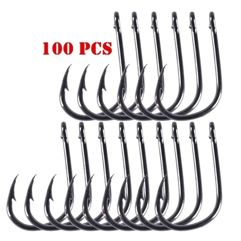 100-Pack Circle Barbed Fishing Hooks – Sizes #3–#12 Steel