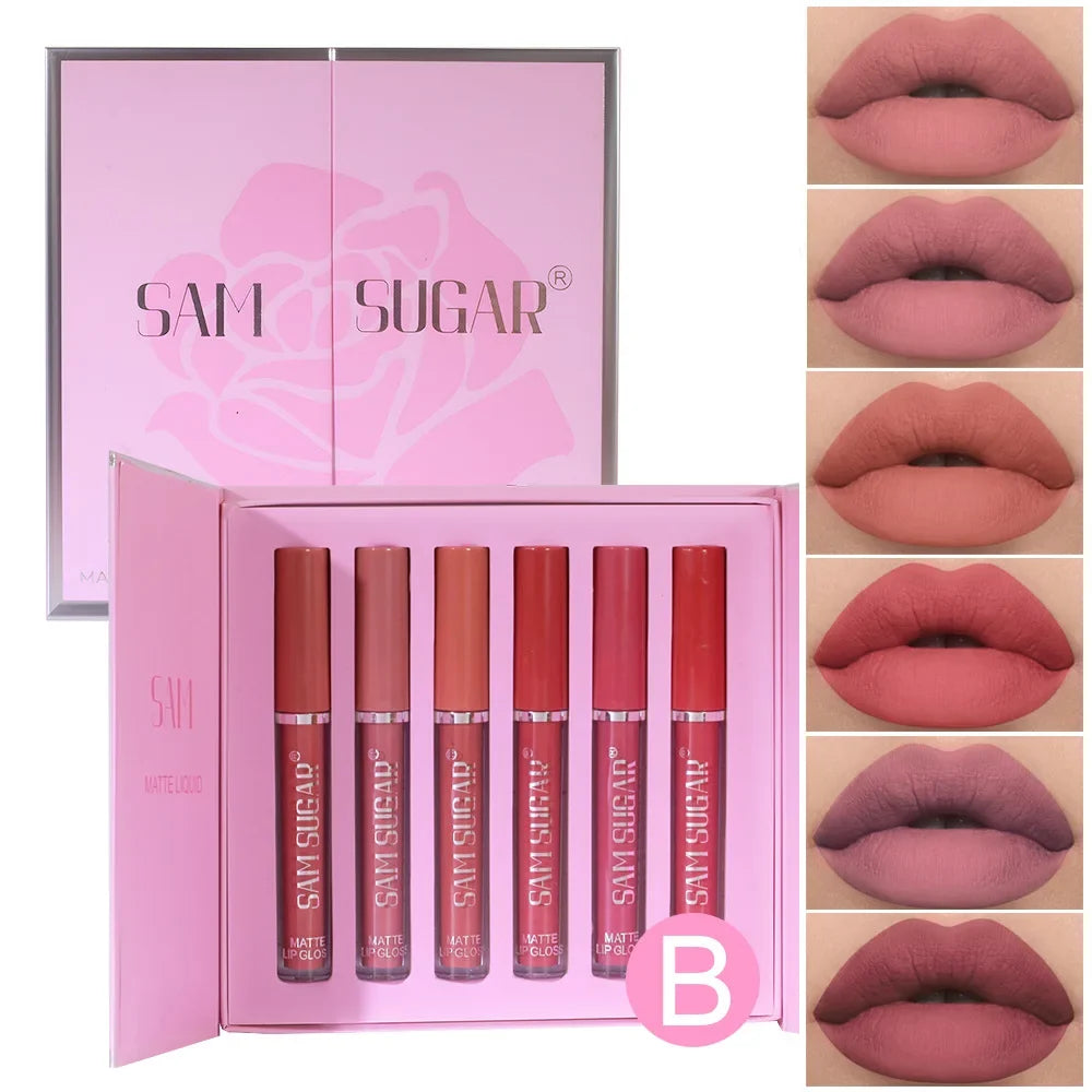 SAM SUGAR 6-Pc Matte Liquid Lipstick Set – Waterproof Velvet