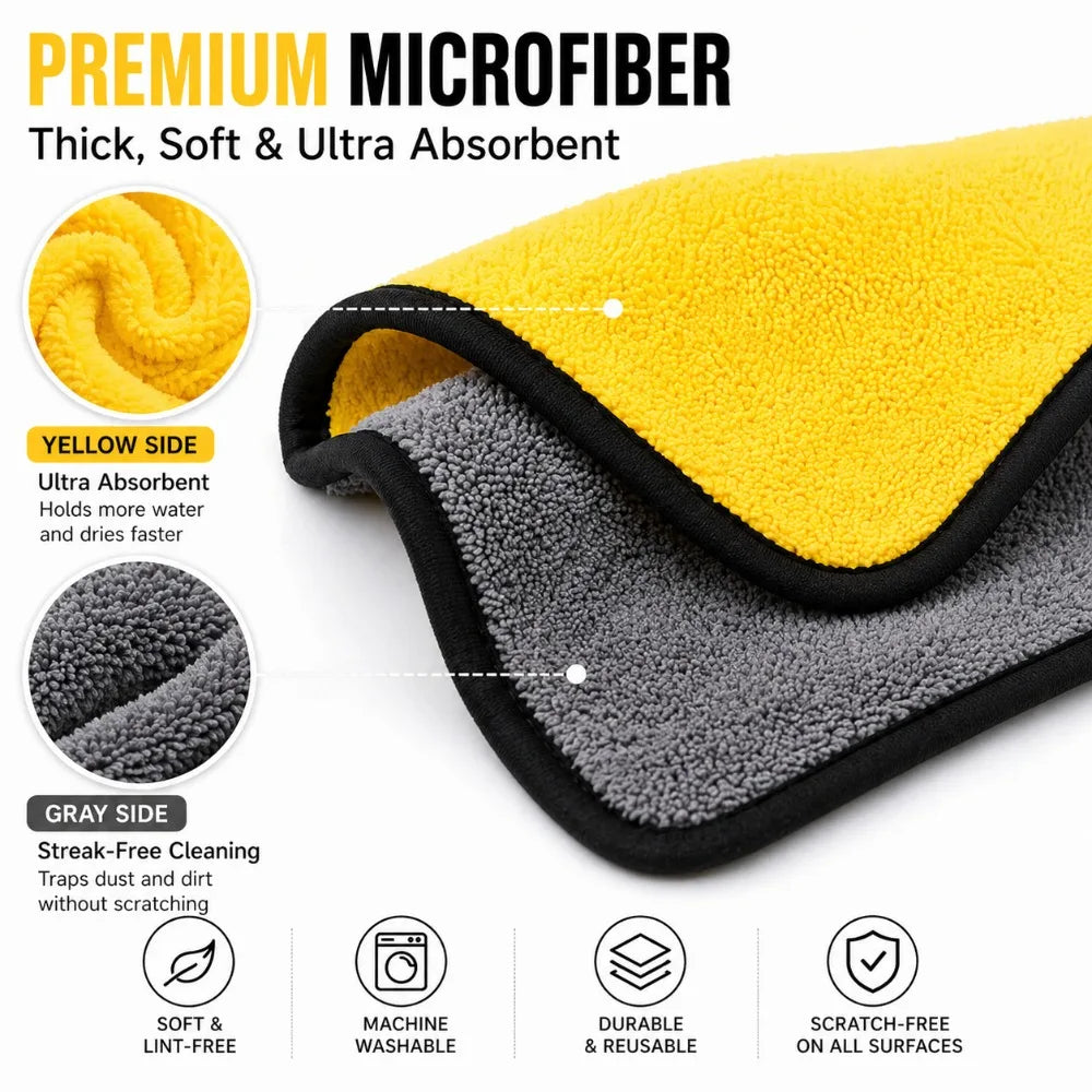 Microfiber Cleaning Towels Double Layer Quick Dry – 1/3/6 Pack