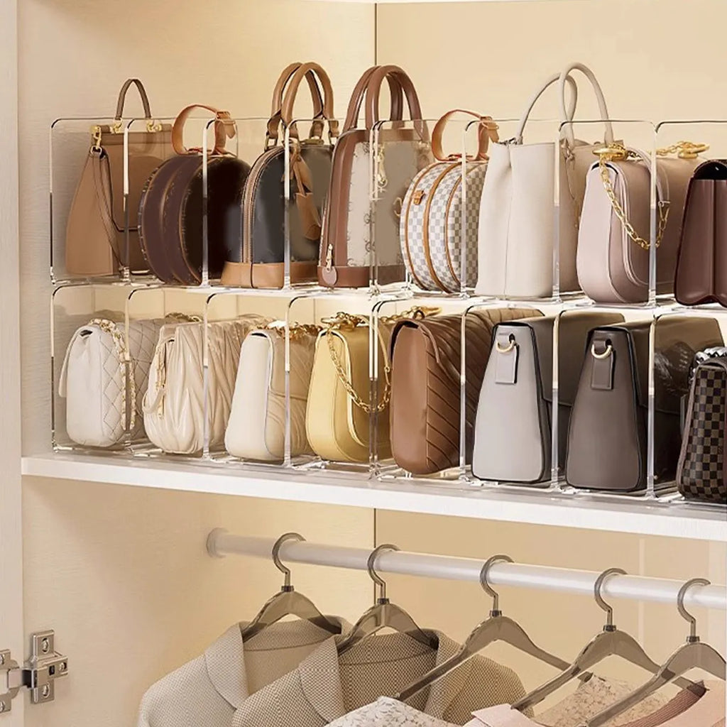 Handbag Storage Rack Organizer 4 Slots Transparent Closet Purse