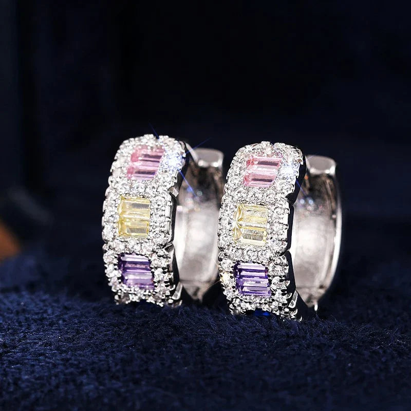 Huitan Colored CZ Hoop Earrings – Women's Fashion Circle Jewelry